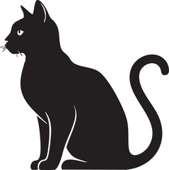 Black cat sitting elegantly in profile silhouette