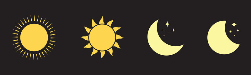 Sun moon icon vector symbol, Set of time of the day icon, Sunset silhouette