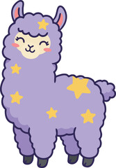 Fototapeta premium Cute purple llama with yellow star decorations cartoon style vector illustration 