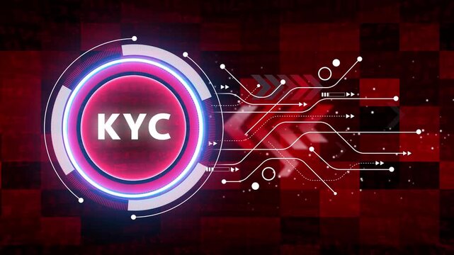 KYC &ndash; Know Your Customer. KYC concept head up display (HUD UI) panel and futuristic technology abstract background internet of things animation concepts.