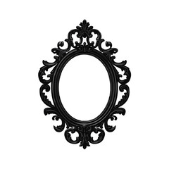 Silhouette vector A black silhouette of an ornate baroque-style oval mirror frame 