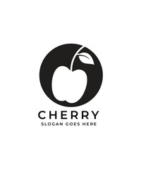 fruit cherry with lines art logo design vector icon symbol illustration