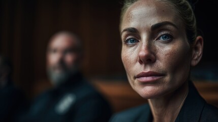 Intense expressions convey tension in a dramatic courtroom during a pivotal moment on an autumn afternoon