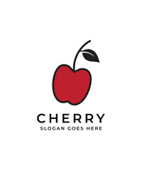 fruit red cherry with lines art colorful logo design vector icon symbol illustration