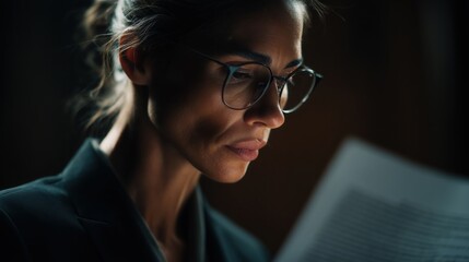 Intense concentration during late-night reading session in a cozy study environment