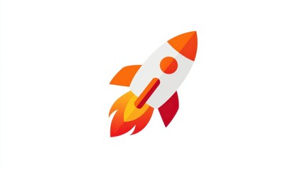 Orange rocket launching, white background, startup concept