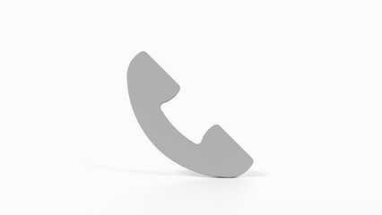 8K Gray 3D Render of Phone Call Icon with White Background for Communication Apps, Customer Support, and Contact Pages

