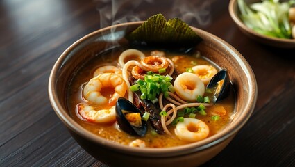 scallops shrimp ramen bowl seafood ramen seafood noodle soup noodle soup japanese cuisine squid rings japanese food
