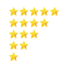 3d star rating Vector PNG of golden stars arranged in a triangle symbol shape, for alphabet design, decorative graphics, store ratings, reviews, and celebration elements.
