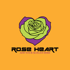rose heart flower logo design vector