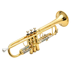 Obraz premium Gleaming golden brass trumpet with mother of pearl accents isolated on a transparent background musical