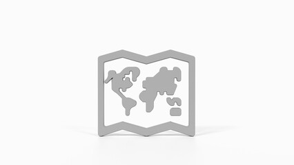 8K Gray 3D Render of Map Icon with White Background for Travel Apps, Navigation, and Geographic Information Systems

