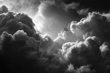 Dramatic black and white clouds, sunlit
