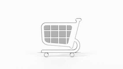 8K Gray 3D Render of Shopping Cart Icon with White Background for E-commerce, Online Shopping, and Retail Apps

