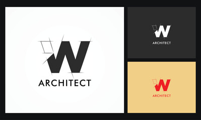Architectural project W letter logo, technical draw style alphabet. Geometrical typography. Wireframe letters, typographic design with draft strokes for architecture logo. Isolated vector typeset
