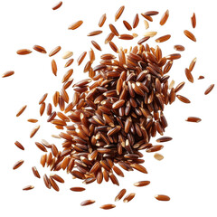 Red rice grains falling on black background healthy food ingredient