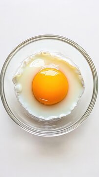Naklejki Creative food photography focusing on unusual angle of a fresh egg in glass.