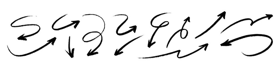 Fun hand-drawn arrow with playful crayon strokes and color. Flat vector illustration isolated on white background.