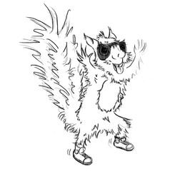 Dancing squirrel with sunglasses illustration in black and white