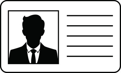 Identification Card Icon. Personal Info Data Symbol, User Profile Card, Identity Document with Photo and Text Line, Employee Badge, Membership Pass, Access Card, Isolated on Transparent Background.