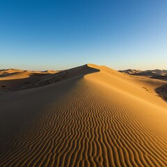 Rippling Golden Sand Dunes at Sunset.