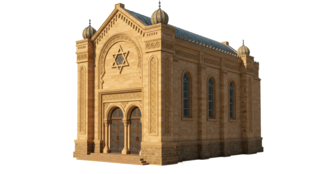 Architectural historic synagogue urban setting 3d model digital environment side cultural heritage. Cut out png