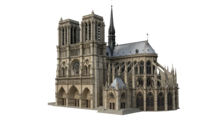 Gothic cathedral architecture notre dame 3d model detailed digital environment historical significance. Cut out png