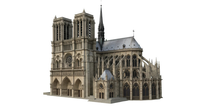 Gothic cathedral architecture notre dame 3d model detailed digital environment historical significance. Cut out png