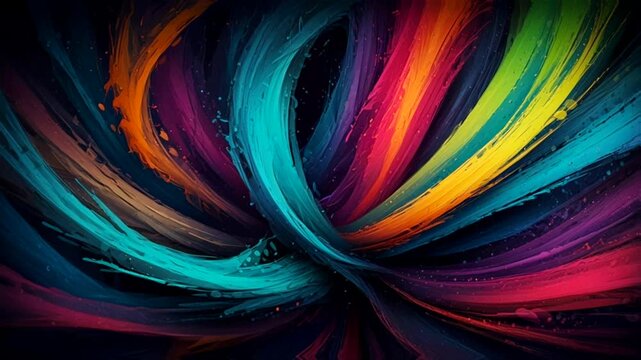 dynamic abstract composition with flowing and swirling strokes of bright colors