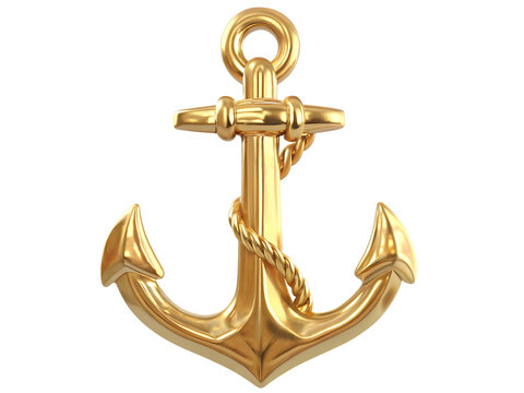 Gleaming golden anchor with rope isolated on a transparent background