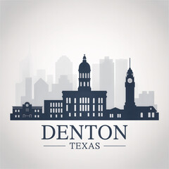 Obraz premium Denton Skyline Silhouette — A Vibrant College Town in North Texas Vector Illustration