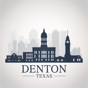 Denton Skyline Silhouette &mdash; A Vibrant College Town in North Texas Vector Illustration