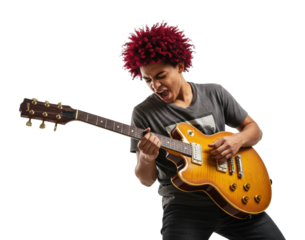 Energetic guitar performance studio music passionate expression. Cut out png