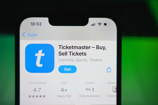 Roosendaal, The Netherlands - August 09, 2025: A smartphone displaying the logo of Ticketmaster in the App Store.