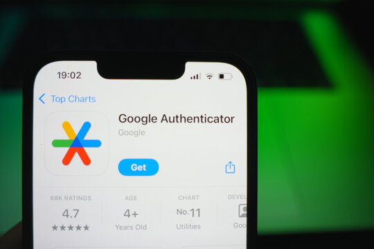 Roosendaal, The Netherlands - August 09, 2025: A smartphone displaying the logo of Google Authenticator in the App Store.
