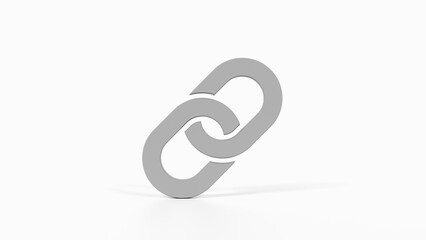 8K Gray 3D Render of Link Chain Icon with White Background for Hyperlinks, Connectivity, and Networking

