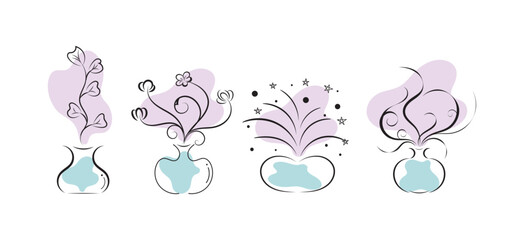 Abstract Magic flower in vase with organic shapes, Fantasy flower.