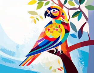 Abstract Image of a Colorful Parrot Sitting on a Branch 100