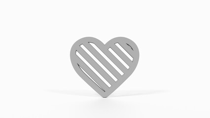 8K Gray 3D Render of Heart Icon with White Background for Likes, Favorites, and Social Media

