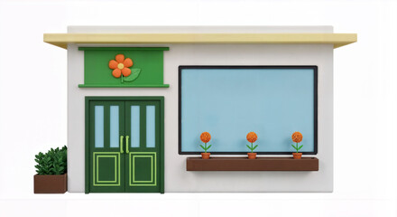 3D Illustration of a Small Colorful Shop or House with Floral Elements