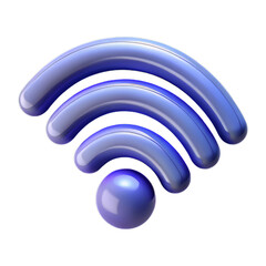 Tech-Style Glossy Plastic 3D Wireless Icon with Radiating Signal Waves and Soft Glow on Transparent Background