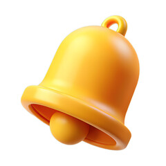 Warm Yellow Glossy Plastic 3D Bell Icon with Rounded Curves and Realistic Shadow Base on Transparent Background