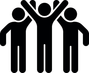 Three people celebrating with arms raised in victory