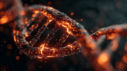 Futuristic holographic DNA double helix model being edited by an AI cursor interface. Neon light effects, 3D biotechnology visualization, and advanced digital genetics concept in a vertical format.

