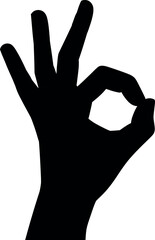 Black silhouette of a hand making the ok gesture on a white background