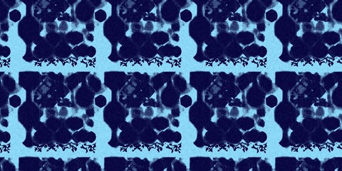 Abstract indigo blue batik dye seamless pattern, Organic bleed effect dyed wash background.