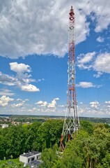 Radio and television mast in the town of Mrągowo.