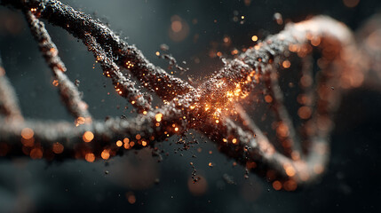Futuristic holographic DNA double helix model being edited by an AI cursor interface. Neon light effects, 3D biotechnology visualization, and advanced digital genetics concept in a vertical format.

