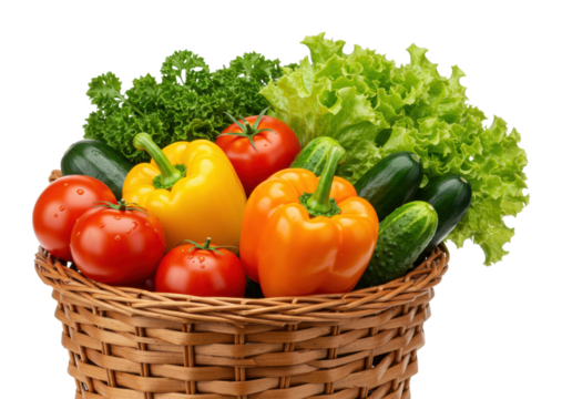 Fresh vegetable basket display market stall food bright environment aerial organic concept for health. Cut out png