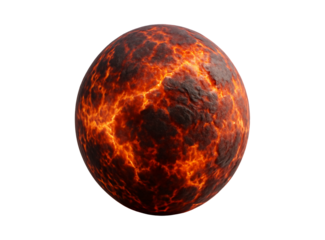 Fiery cracked planet egg with glowing lava veins isolated on transparent background